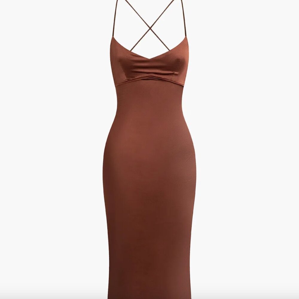 NEW, Gorgeous Satin Tie Backless Maxi Dress - Picture 4 of 4